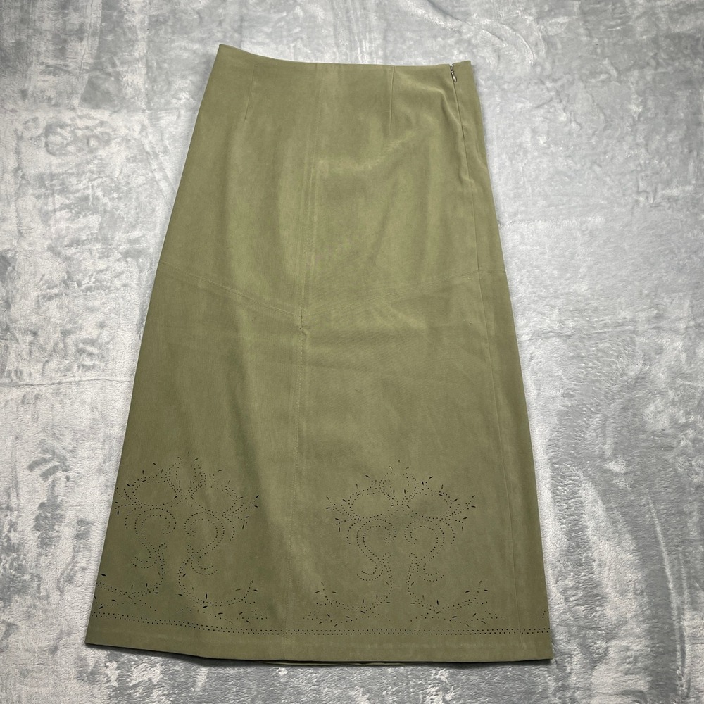 Talbots Petites Stretch Olive Green Perforated Floral A Line Skirt Size‎ 10